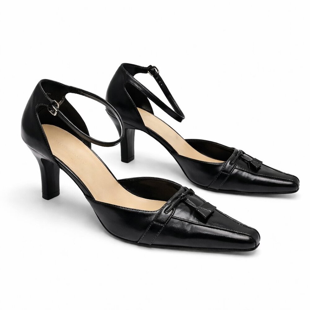 Worthington Black Leather Shoes with Ankle Strap